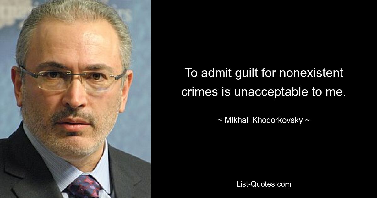 To admit guilt for nonexistent crimes is unacceptable to me. — © Mikhail Khodorkovsky