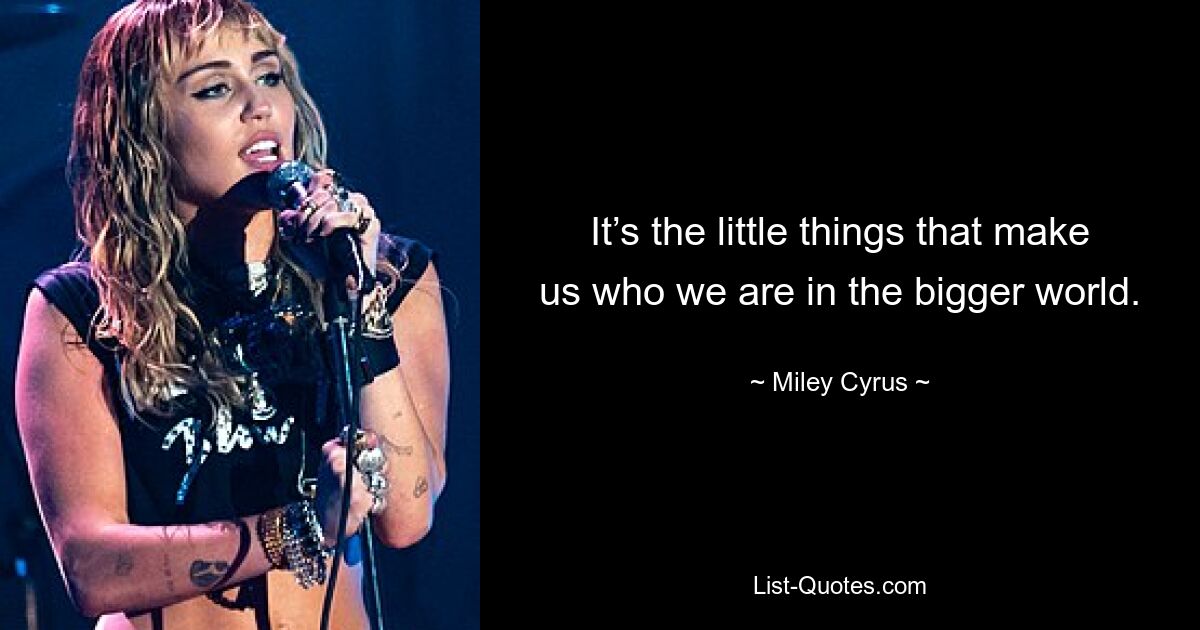 It’s the little things that make us who we are in the bigger world. — © Miley Cyrus