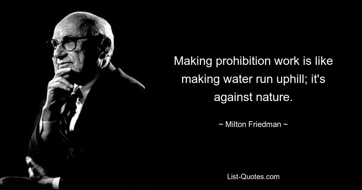 Making prohibition work is like making water run uphill; it's against nature. — © Milton Friedman