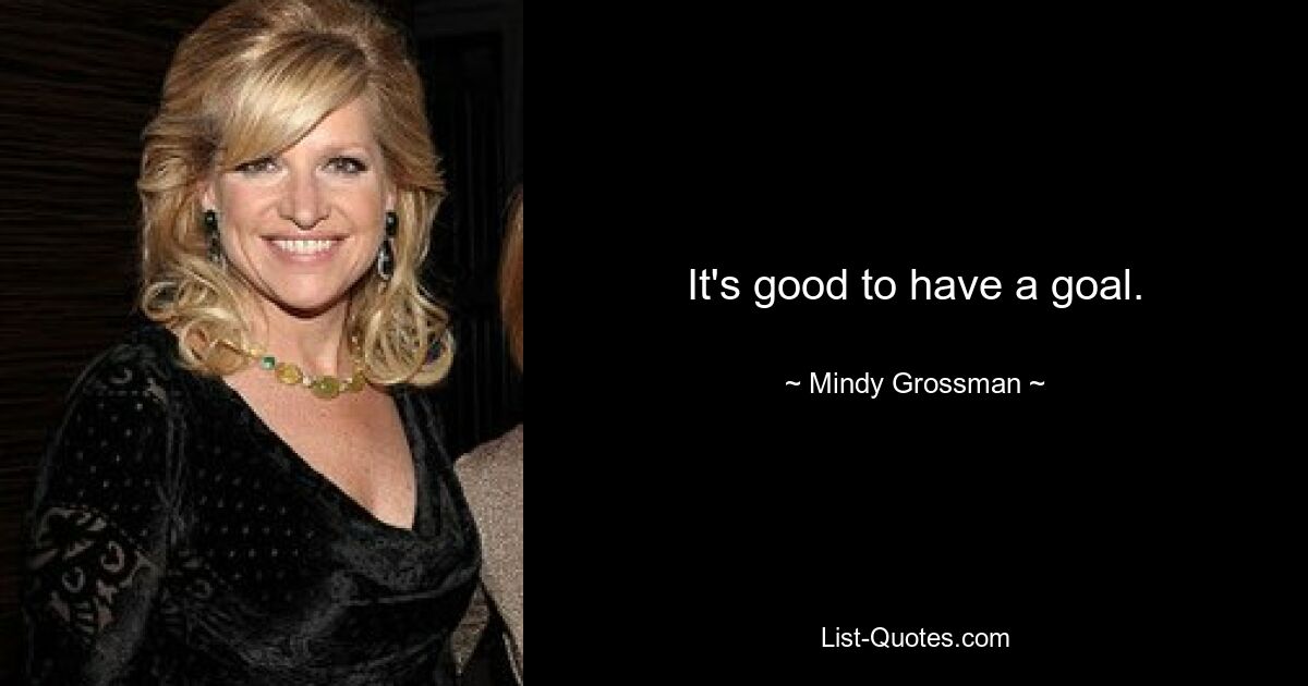 It's good to have a goal. — © Mindy Grossman