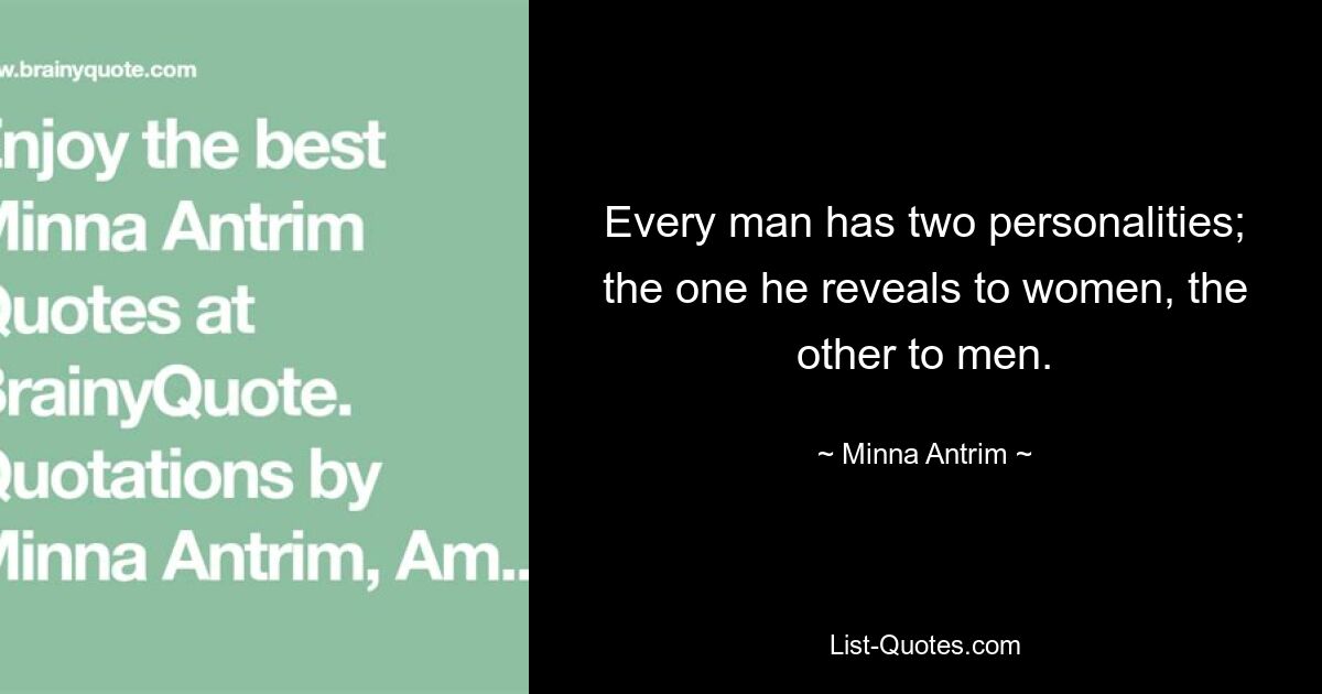 Every man has two personalities; the one he reveals to women, the other to men. — © Minna Antrim