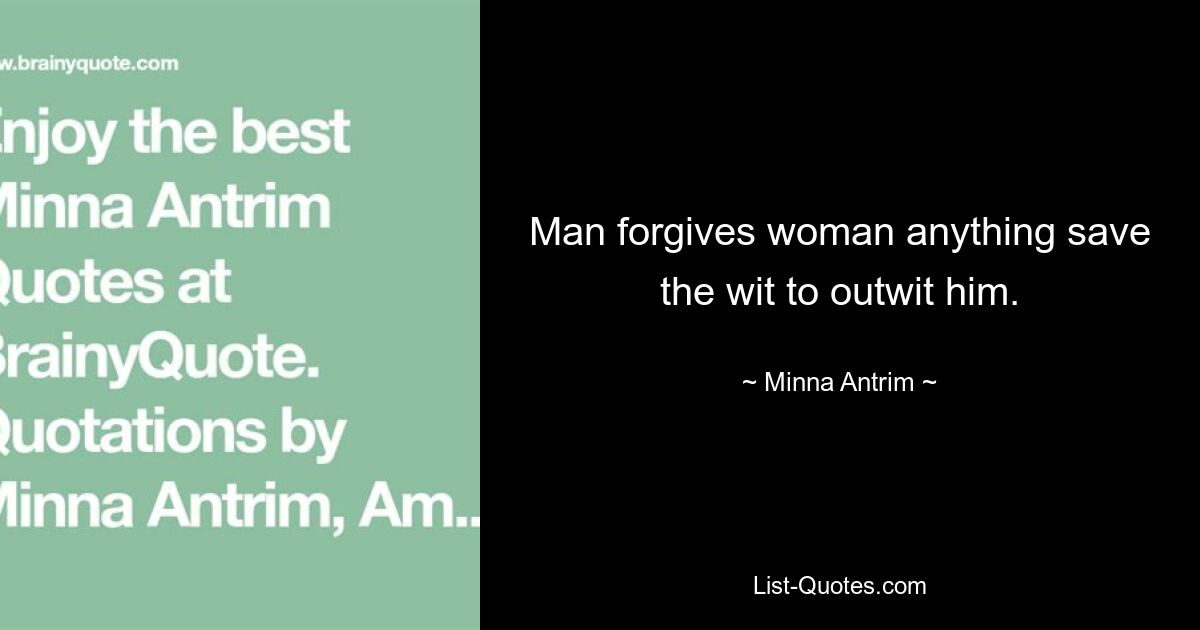 Man forgives woman anything save the wit to outwit him. — © Minna Antrim