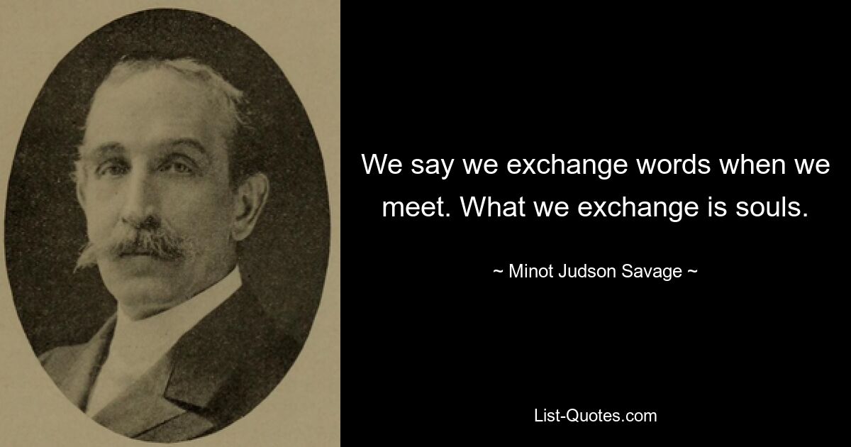 We say we exchange words when we meet. What we exchange is souls. — © Minot Judson Savage