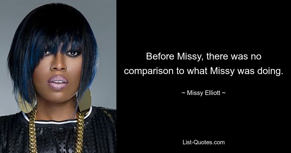 Before Missy, there was no comparison to what Missy was doing. — © Missy Elliott