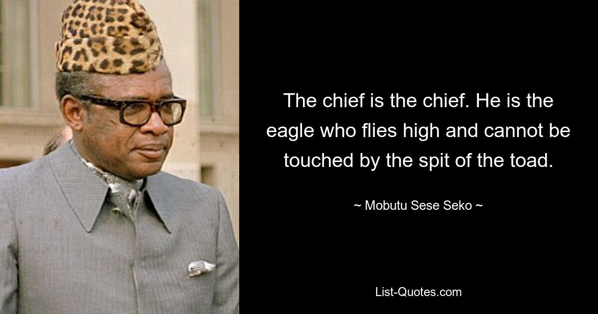 The chief is the chief. He is the eagle who flies high and cannot be touched by the spit of the toad. — © Mobutu Sese Seko