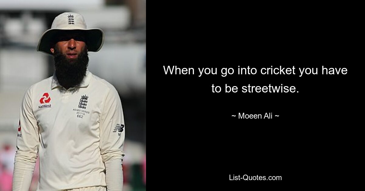 When you go into cricket you have to be streetwise. — © Moeen Ali