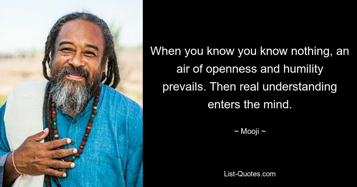 When you know you know nothing, an air of openness and humility prevails. Then real understanding enters the mind. — © Mooji