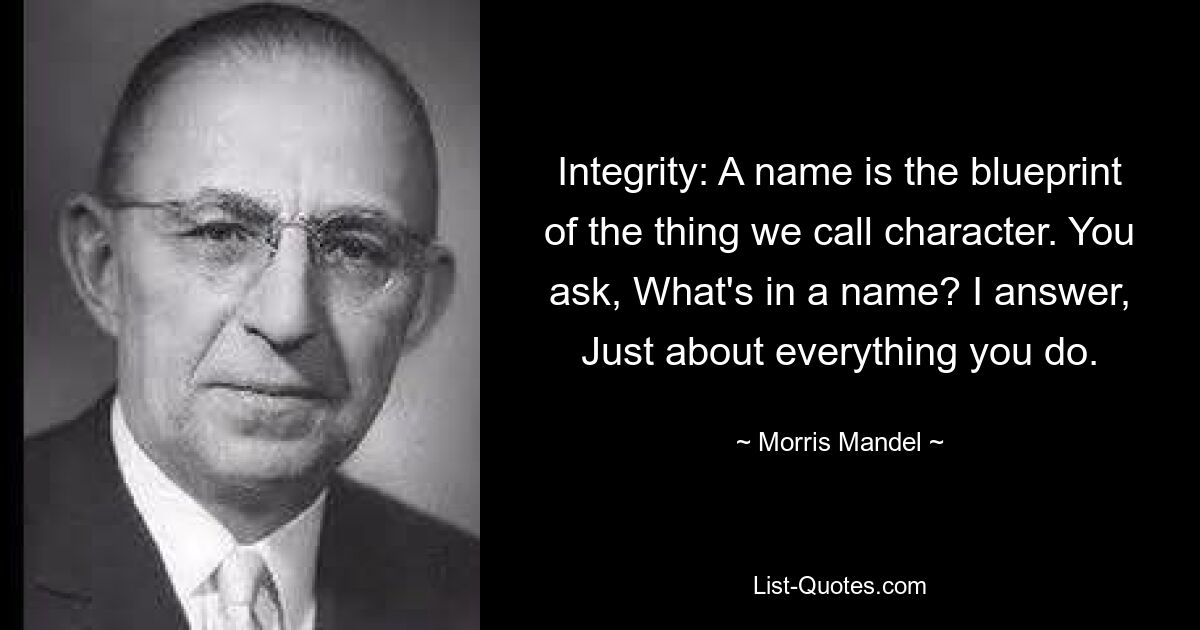 Integrity: A name is the blueprint of the thing we call character. You ask, What's in a name? I answer, Just about everything you do. — © Morris Mandel