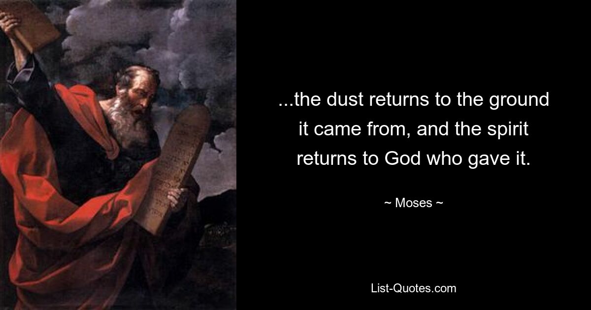 ...the dust returns to the ground it came from, and the spirit returns to God who gave it. — © Moses