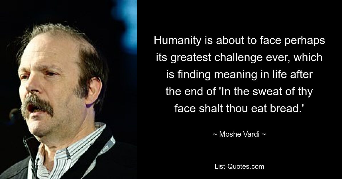 Humanity is about to face perhaps its greatest challenge ever, which is finding meaning in life after the end of 'In the sweat of thy face shalt thou eat bread.' — © Moshe Vardi