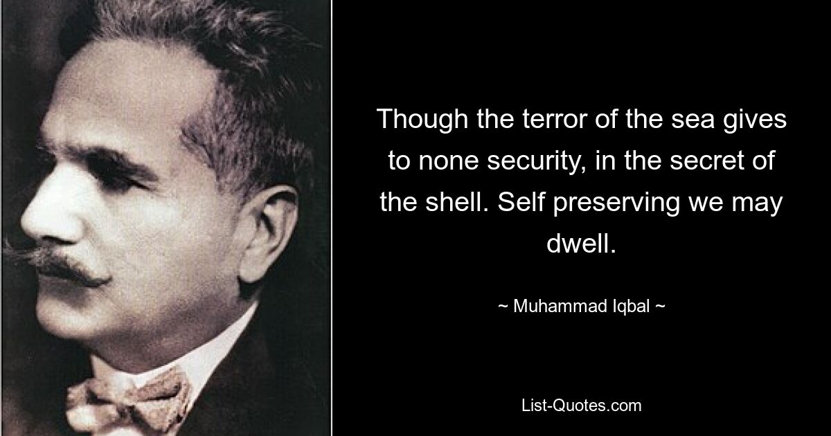 Though the terror of the sea gives to none security, in the secret of the shell. Self preserving we may dwell. — © Muhammad Iqbal