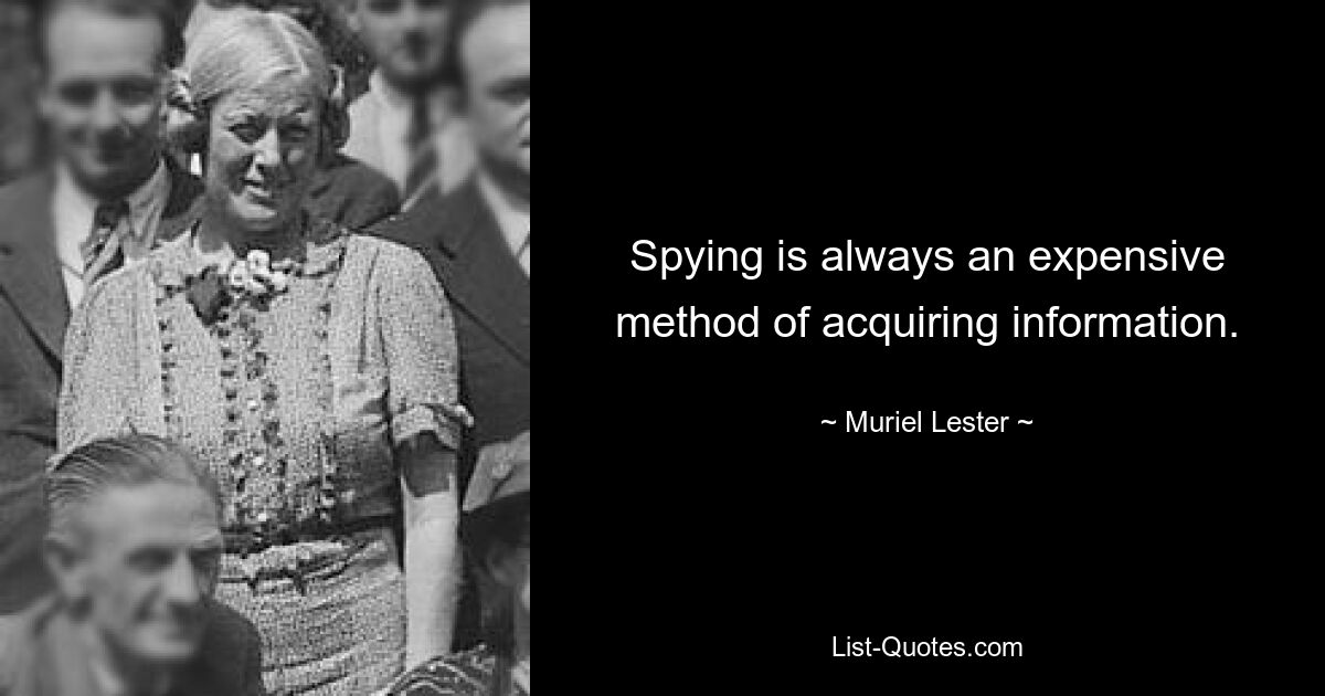 Шпионаж — всегда дорогостоящий метод получения информации. — © Мюриэл Лестер 