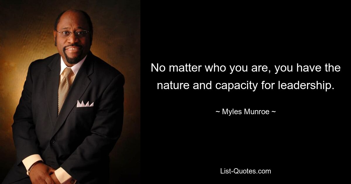 No matter who you are, you have the nature and capacity for leadership. — © Myles Munroe