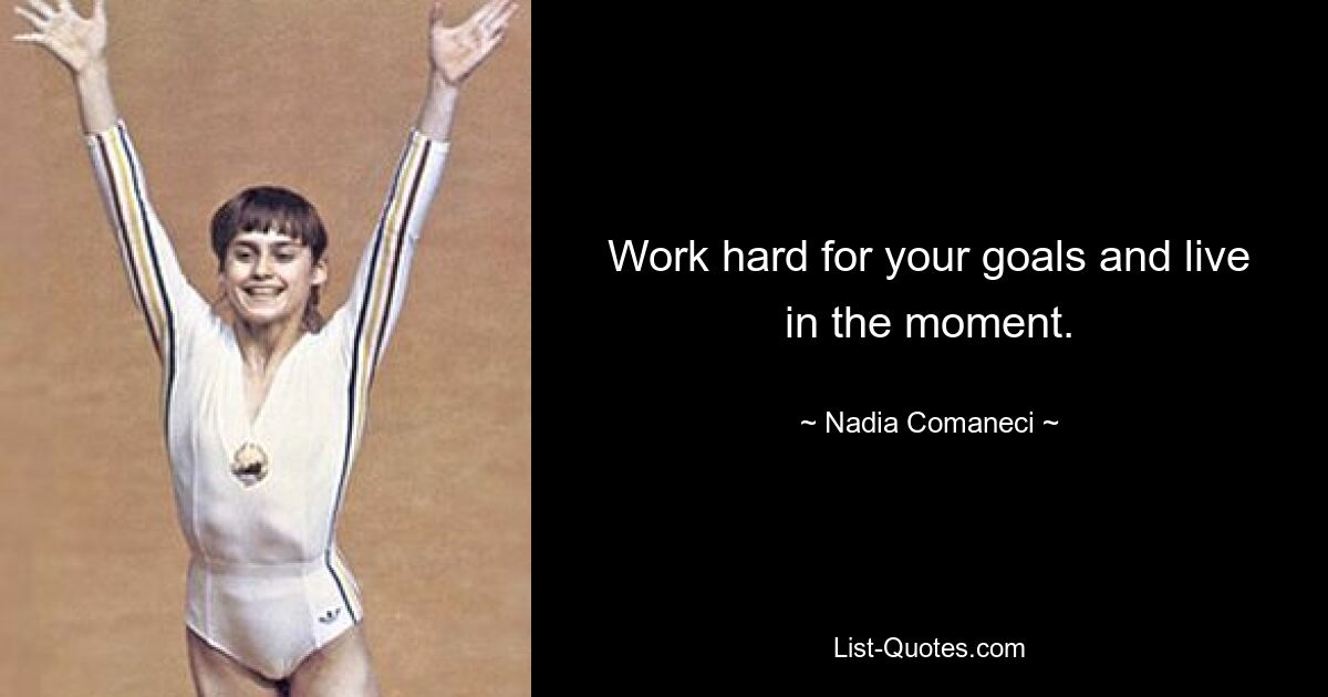 Work hard for your goals and live in the moment. — © Nadia Comaneci