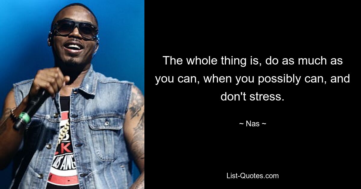 The whole thing is, do as much as you can, when you possibly can, and don't stress. — © Nas