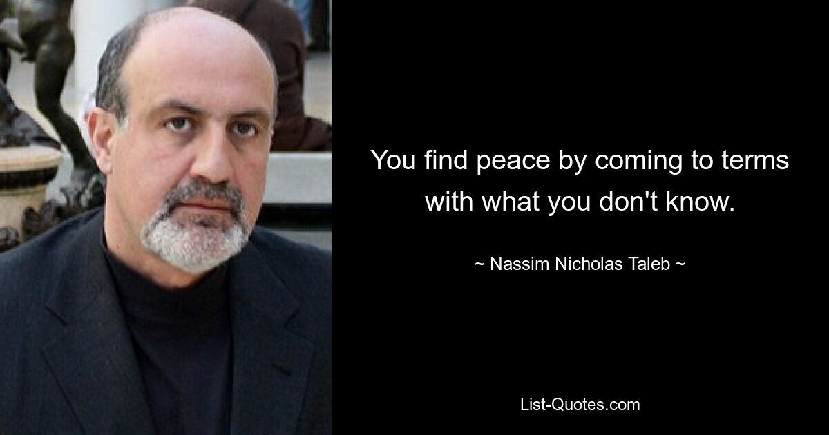 You find peace by coming to terms with what you don't know. — © Nassim Nicholas Taleb