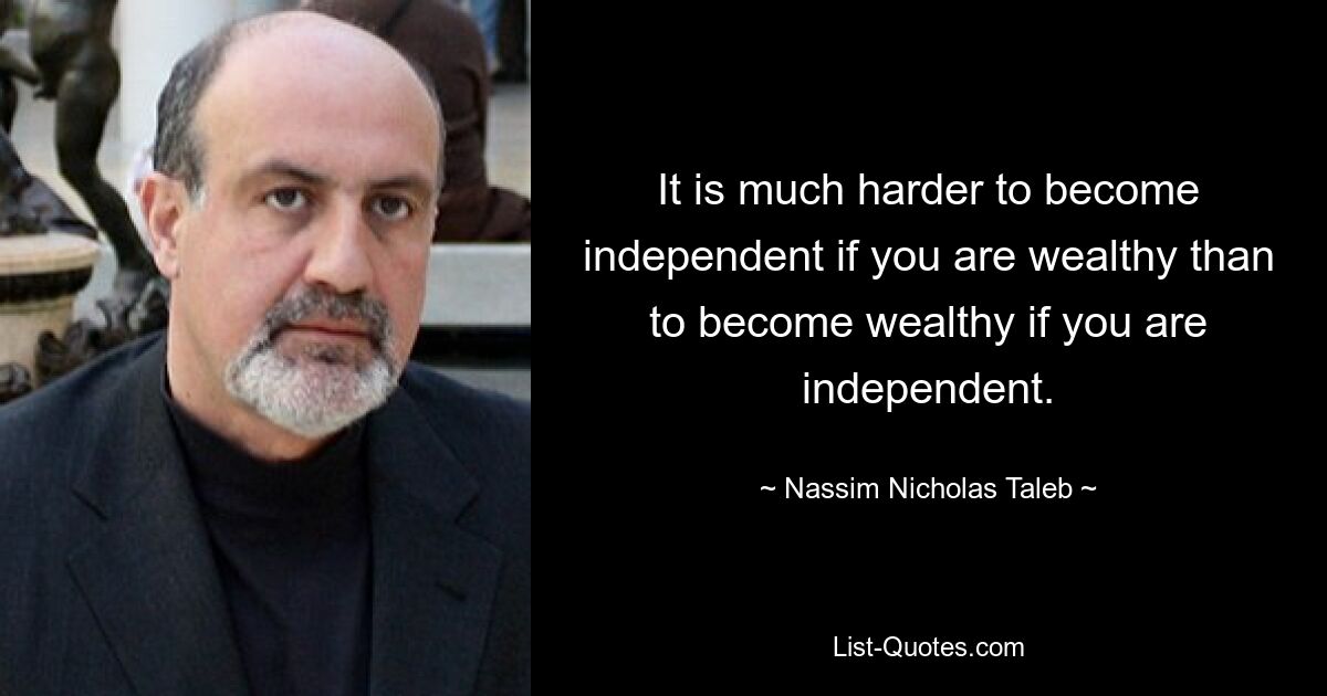 It is much harder to become independent if you are wealthy than to become wealthy if you are independent. — © Nassim Nicholas Taleb