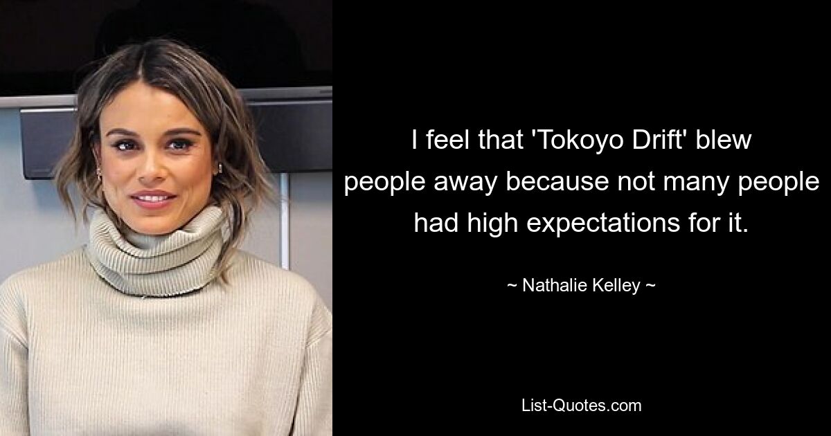 I feel that 'Tokoyo Drift' blew people away because not many people had high expectations for it. — © Nathalie Kelley