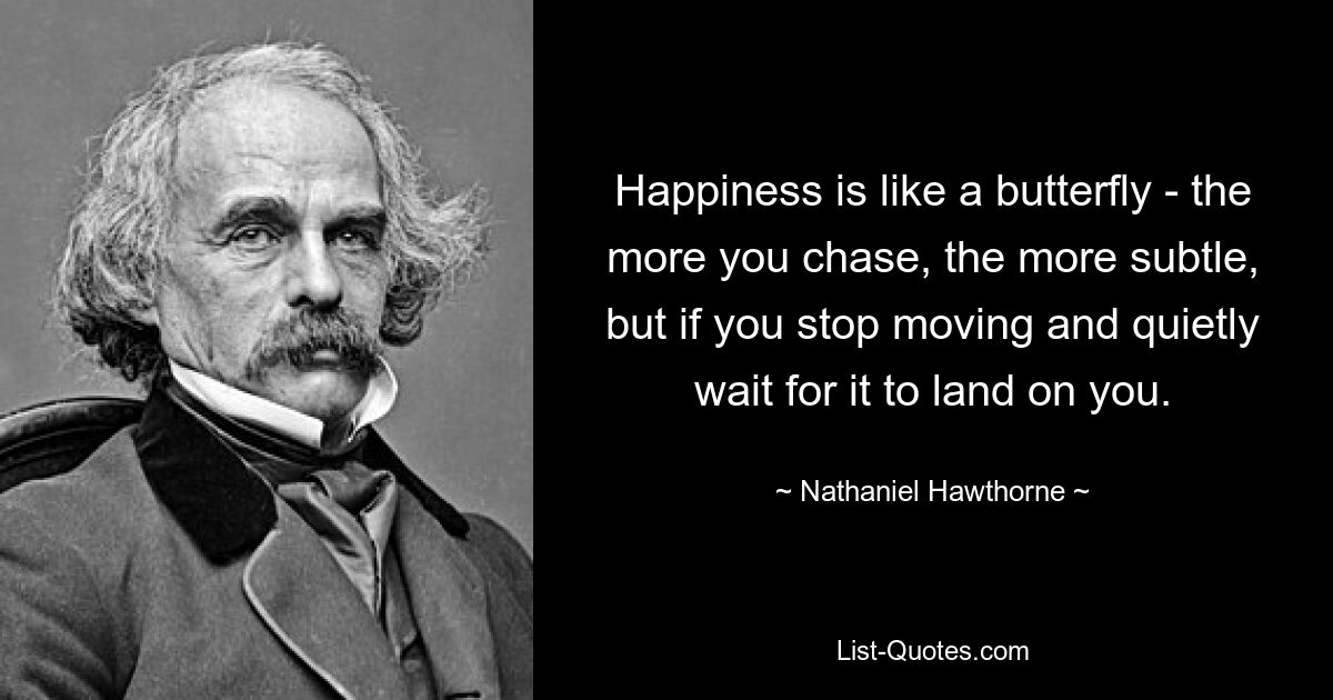 Happiness is like a butterfly - the more you chase, the more subtle, but if you stop moving and quietly wait for it to land on you. — © Nathaniel Hawthorne