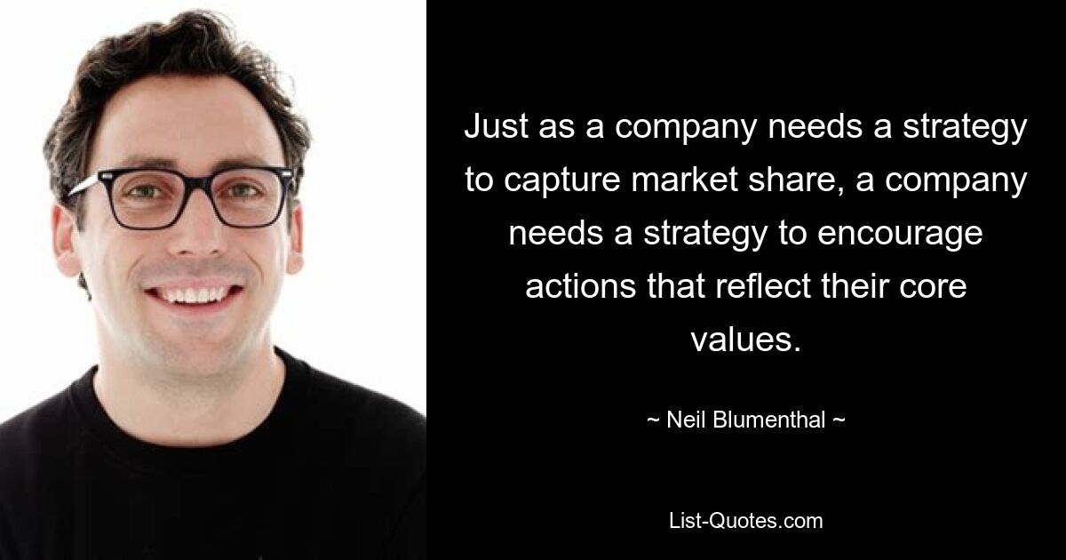 Just as a company needs a strategy to capture market share, a company needs a strategy to encourage actions that reflect their core values. — © Neil Blumenthal