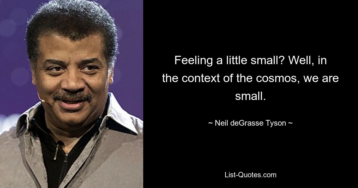 Feeling a little small? Well, in the context of the cosmos, we are small. — © Neil deGrasse Tyson