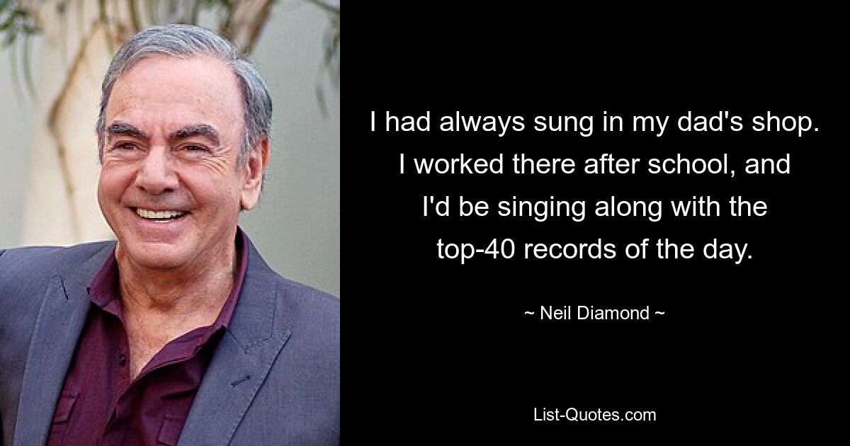 Ich hatte immer im Laden meines Vaters gesungen. Ich habe dort nach der Schule gearbeitet und bei den Top-40-Platten des Tages mitgesungen. — © Neil Diamond