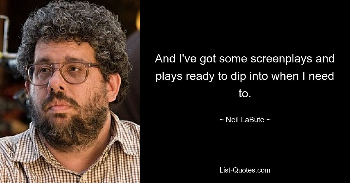 And I've got some screenplays and plays ready to dip into when I need to. — © Neil LaBute