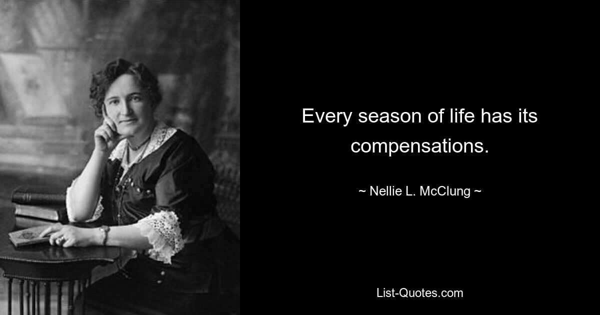 Every season of life has its compensations. — © Nellie L. McClung