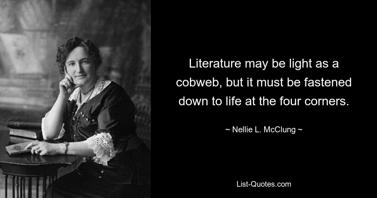 Литература может быть легкой, как паутина, но она должна быть скреплена с жизнью на четырех углах. — © Нелли Л. МакКлунг
