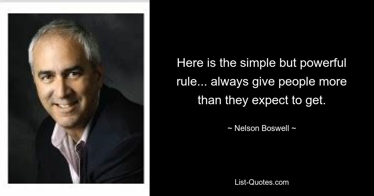 Here is the simple but powerful rule... always give people more than they expect to get. — © Nelson Boswell