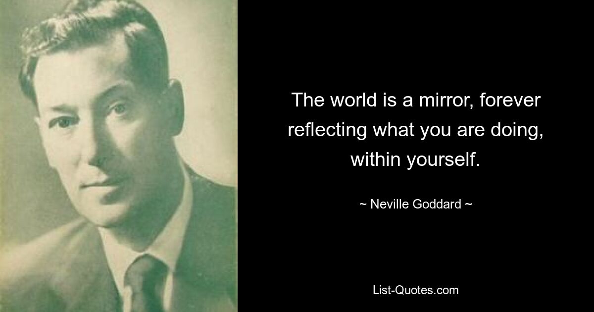 The world is a mirror, forever reflecting what you are doing, within yourself. — © Neville Goddard