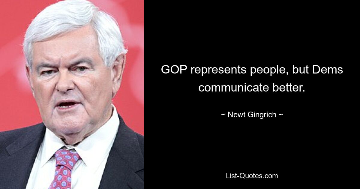 GOP represents people, but Dems communicate better. — © Newt Gingrich