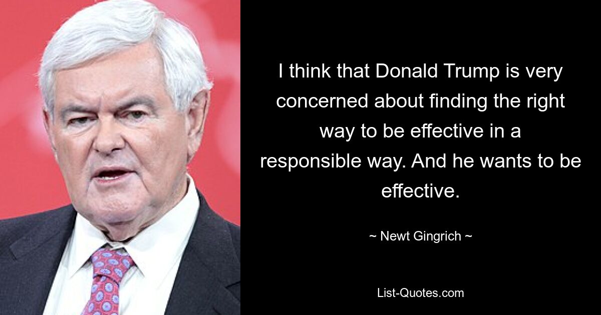 I think that Donald Trump is very concerned about finding the right way to be effective in a responsible way. And he wants to be effective. — © Newt Gingrich