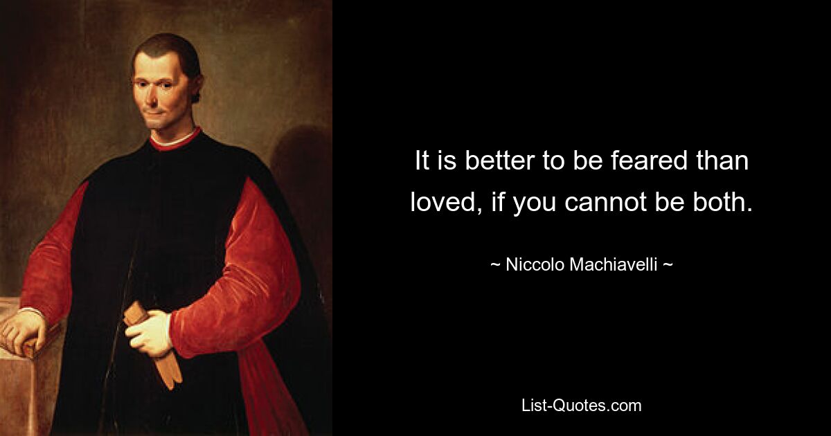 It is better to be feared than loved, if you cannot be both. — © Niccolo Machiavelli