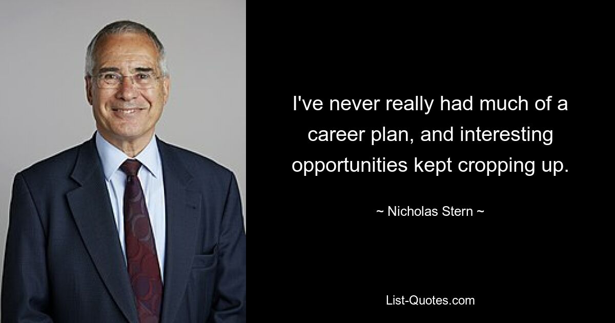 I've never really had much of a career plan, and interesting opportunities kept cropping up. — © Nicholas Stern