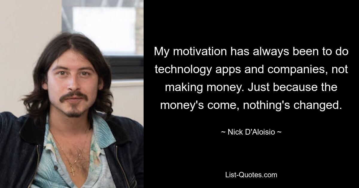 My motivation has always been to do technology apps and companies, not making money. Just because the money's come, nothing's changed. — © Nick D'Aloisio