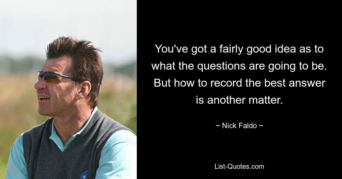 You've got a fairly good idea as to what the questions are going to be. But how to record the best answer is another matter. — © Nick Faldo