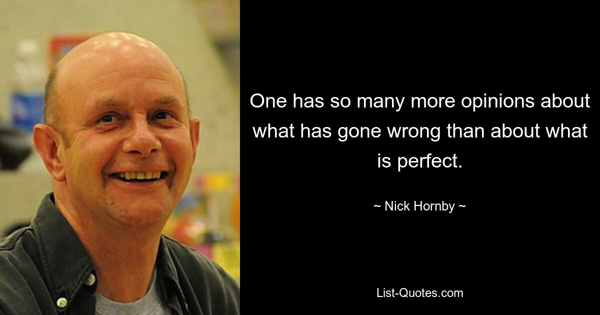 One has so many more opinions about what has gone wrong than about what is perfect. — © Nick Hornby