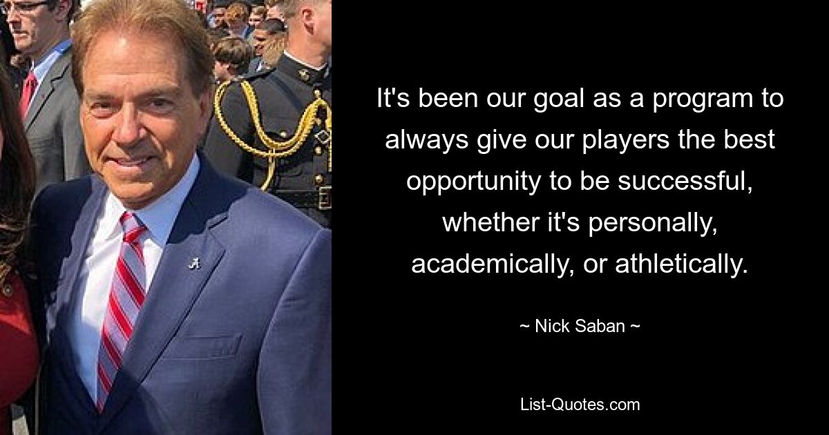 It's been our goal as a program to always give our players the best opportunity to be successful, whether it's personally, academically, or athletically. — © Nick Saban