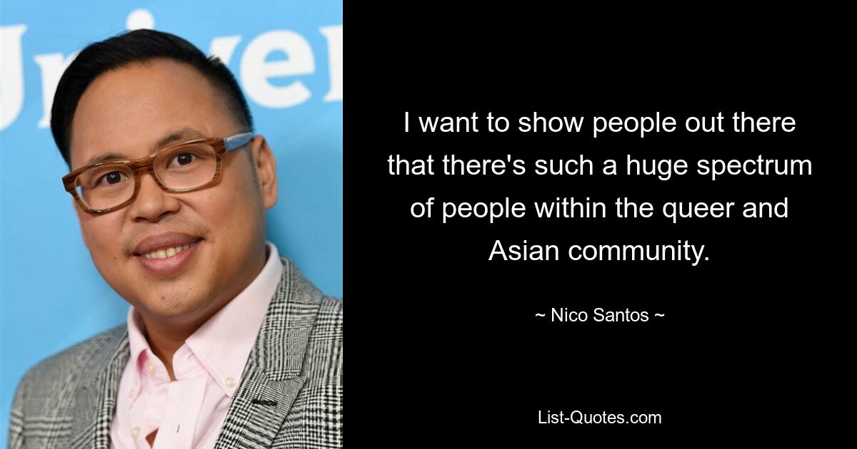 I want to show people out there that there's such a huge spectrum of people within the queer and Asian community. — © Nico Santos