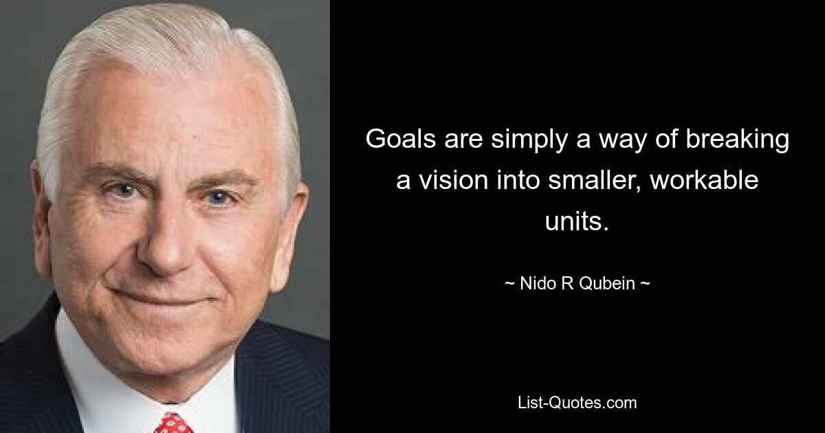 Goals are simply a way of breaking a vision into smaller, workable units. — © Nido R Qubein