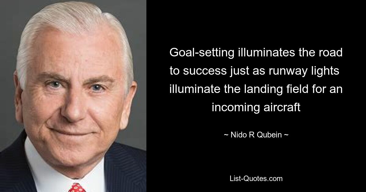 Goal-setting illuminates the road to success just as runway lights  illuminate the landing field for an incoming aircraft — © Nido R Qubein