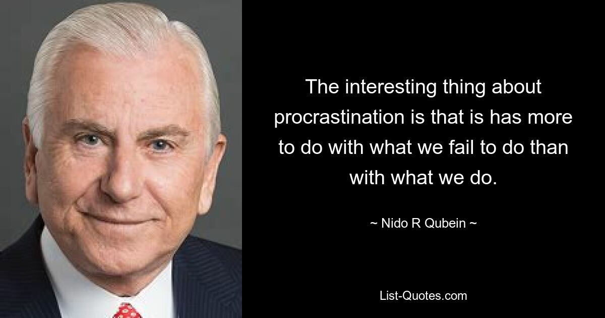 The interesting thing about procrastination is that is has more to do with what we fail to do than with what we do. — © Nido R Qubein