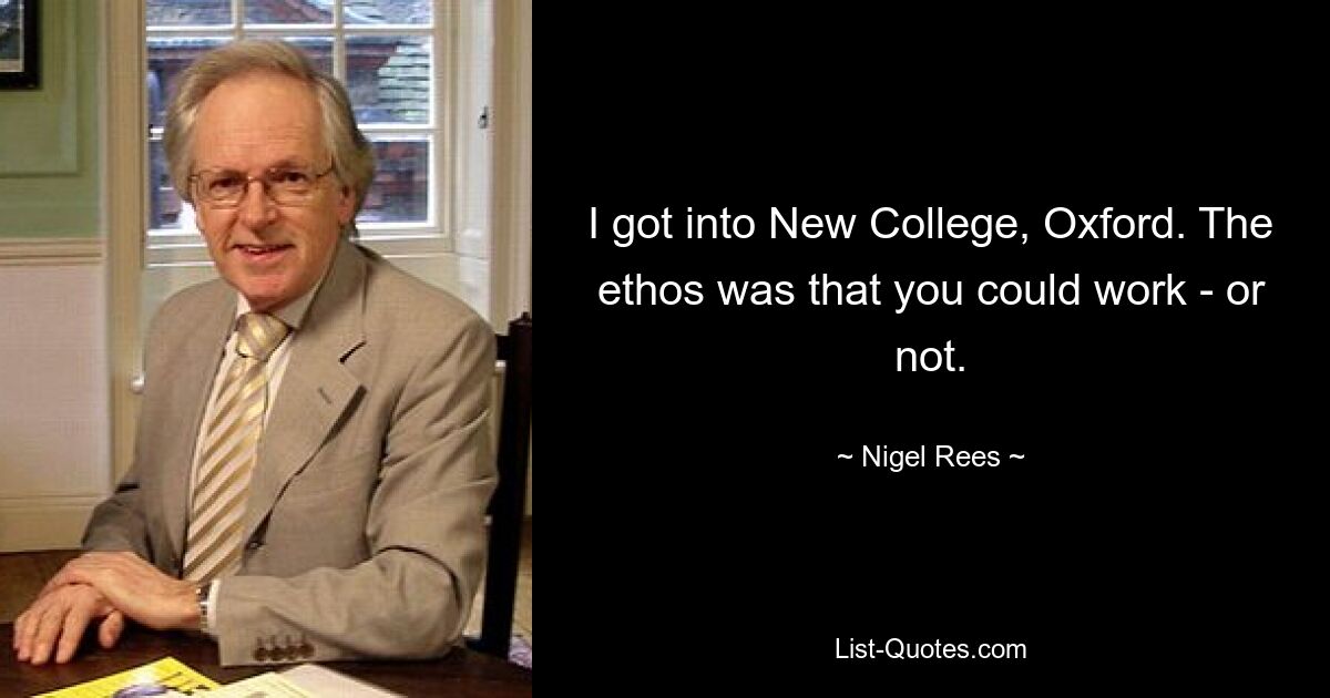 I got into New College, Oxford. The ethos was that you could work - or not. — © Nigel Rees