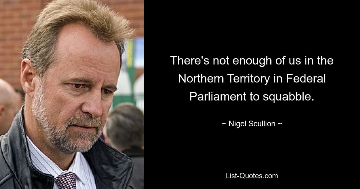 There's not enough of us in the Northern Territory in Federal Parliament to squabble. — © Nigel Scullion