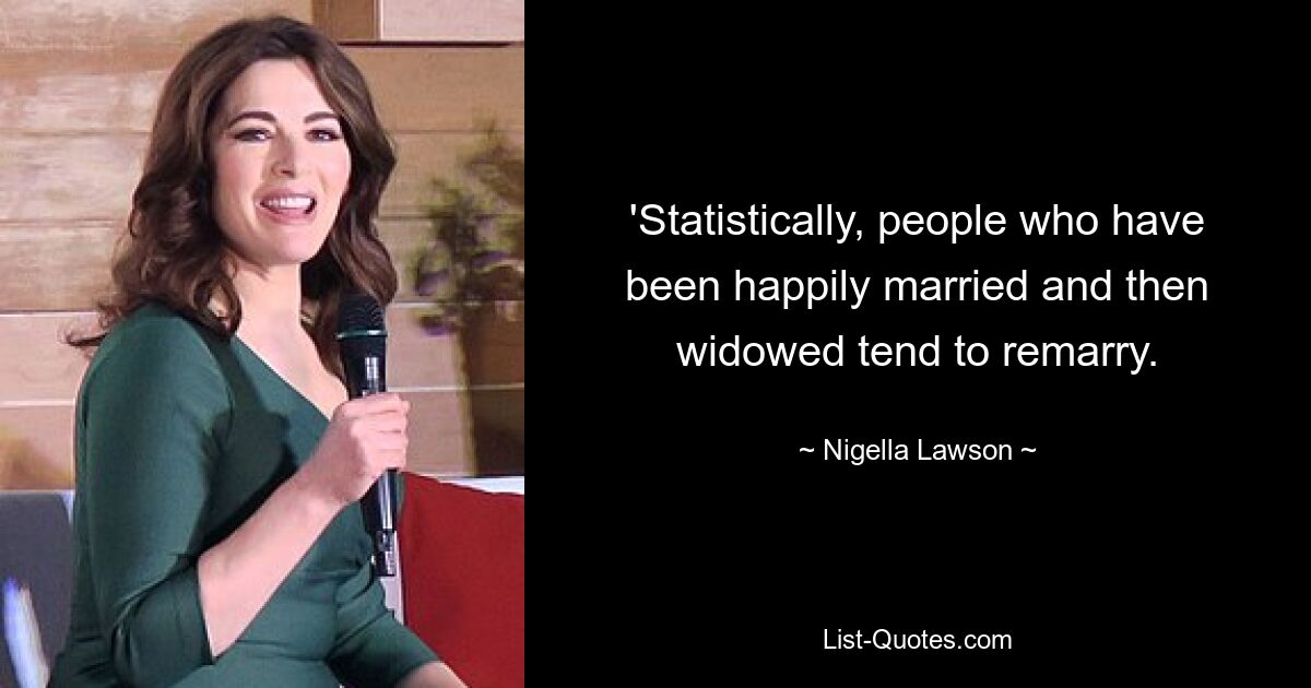 'Statistically, people who have been happily married and then widowed tend to remarry. — © Nigella Lawson