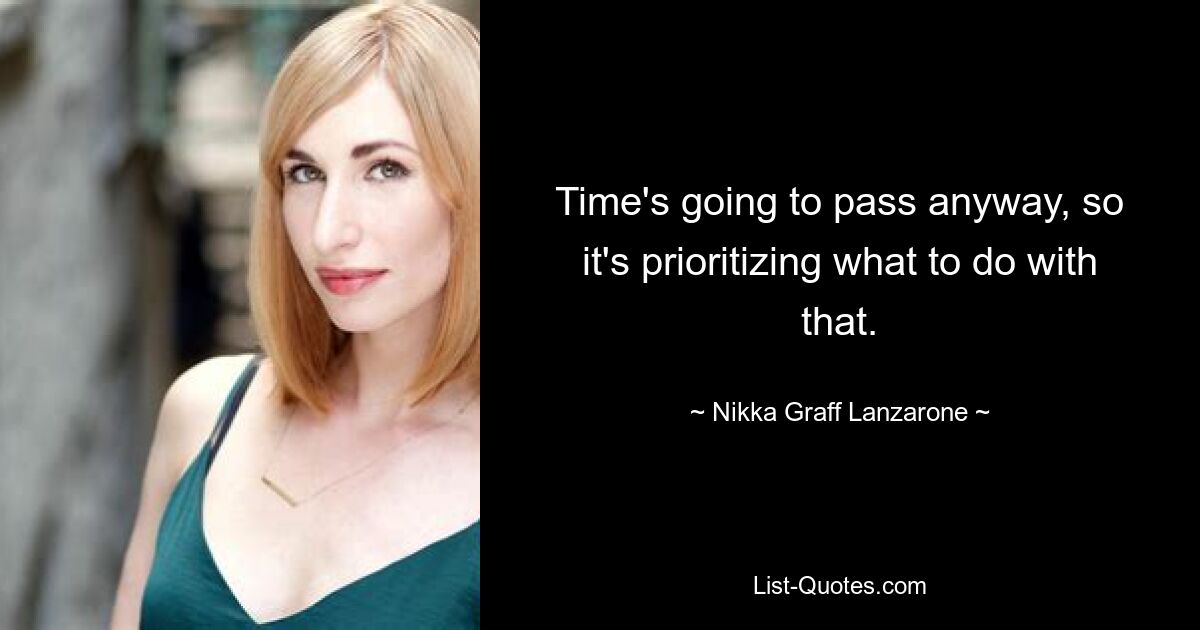 Time's going to pass anyway, so it's prioritizing what to do with that. — © Nikka Graff Lanzarone