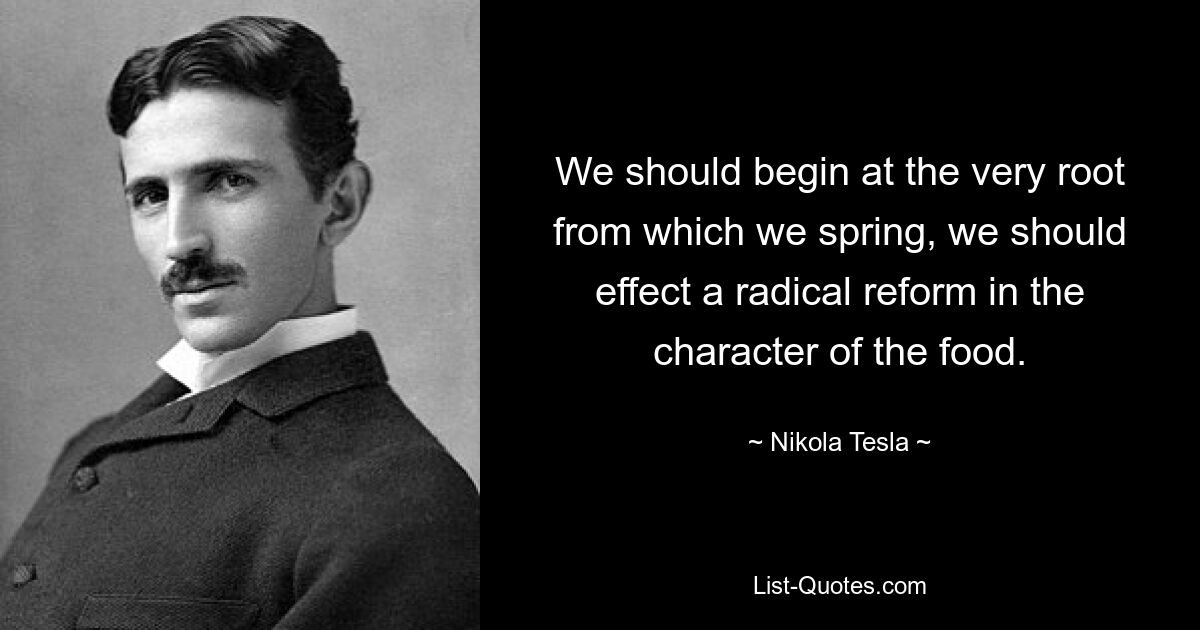 We should begin at the very root from which we spring, we should effect a radical reform in the character of the food. — © Nikola Tesla