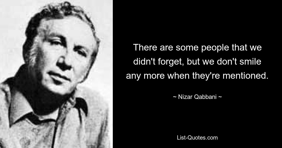 There are some people that we didn't forget, but we don't smile any more when they're mentioned. — © Nizar Qabbani