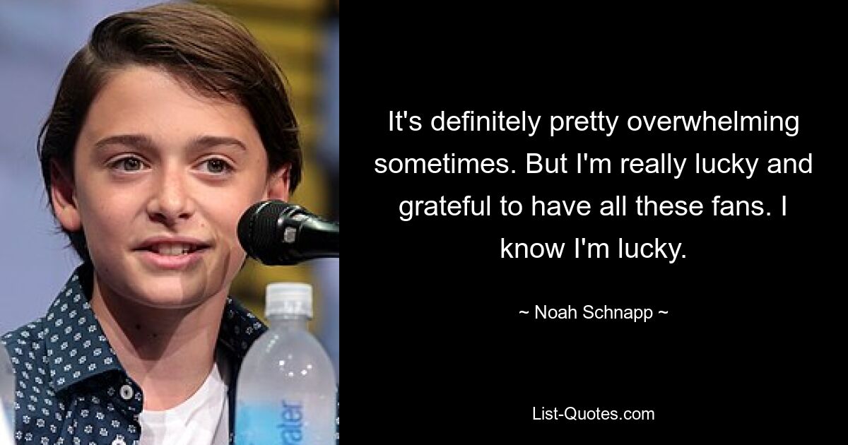 It's definitely pretty overwhelming sometimes. But I'm really lucky and grateful to have all these fans. I know I'm lucky. — © Noah Schnapp